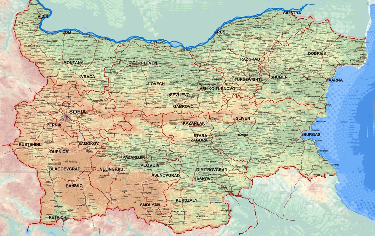 carte de carte détaillée de la Bulgarie