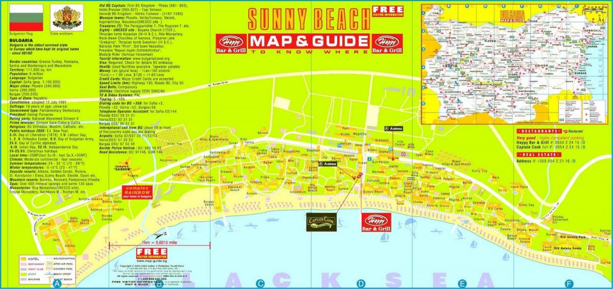 la carte touristique de sunny beach, Bulgarie