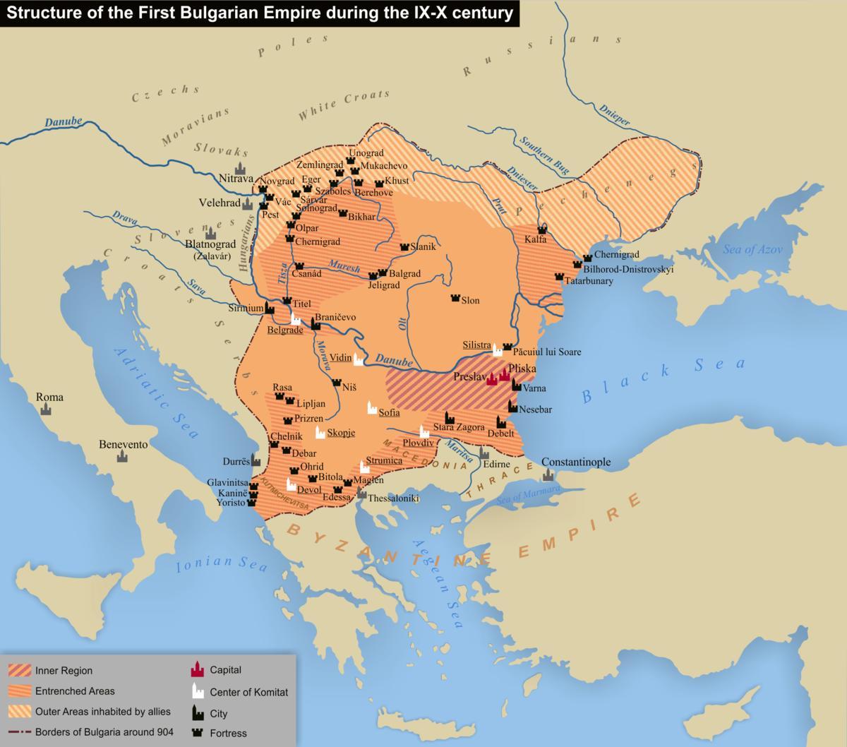 carte de l'empire bulgare