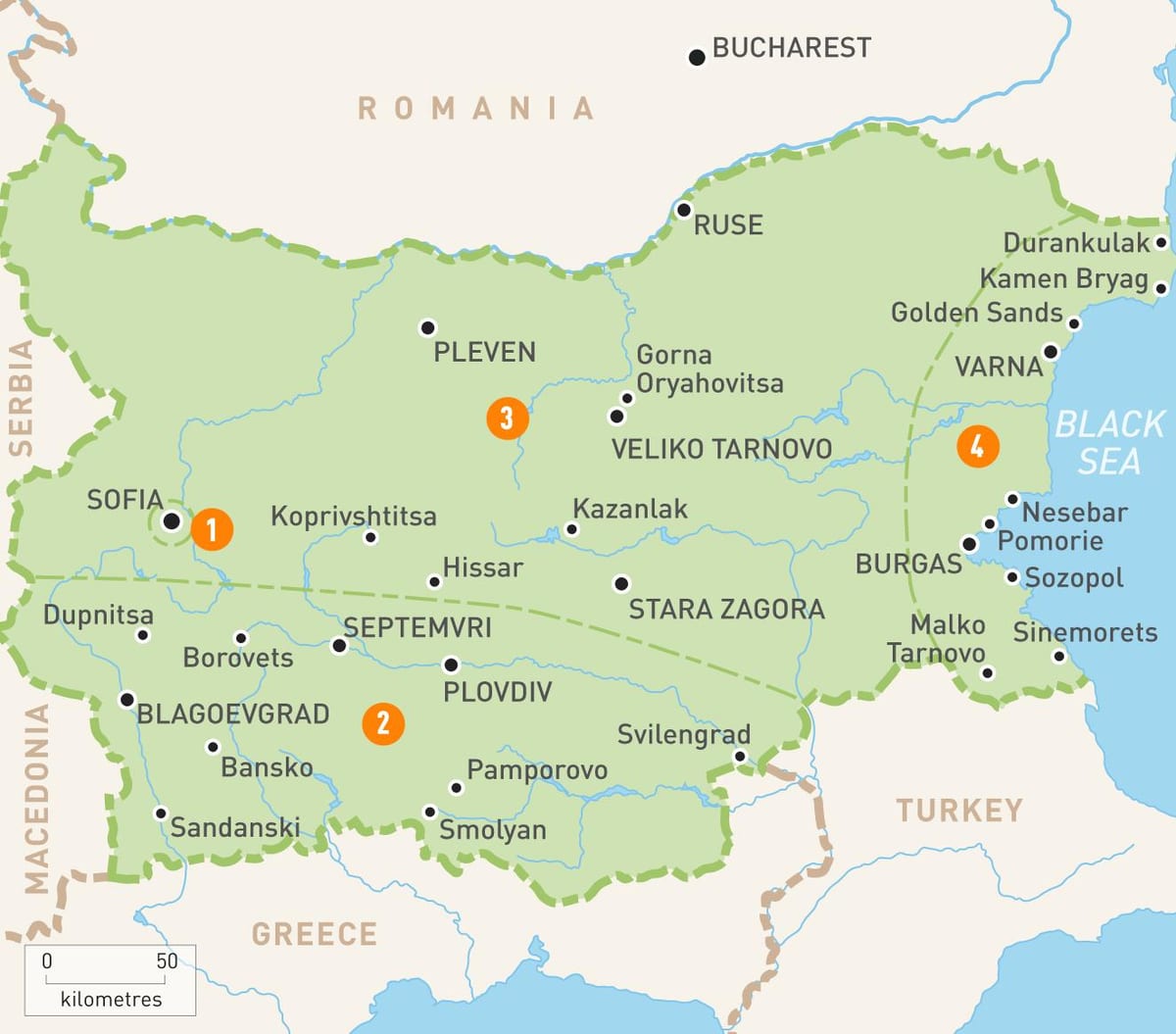 La bulgarie carte des régions