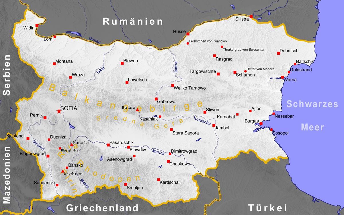 La bulgarie villes de la carte
