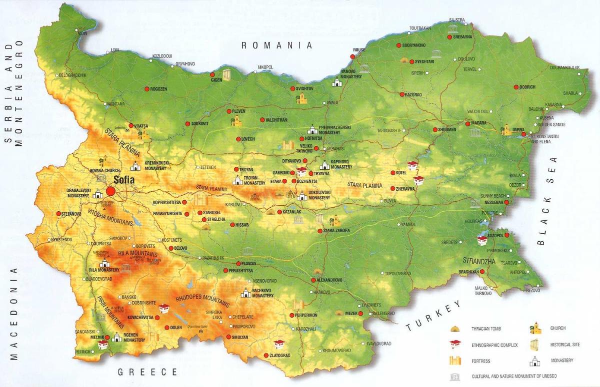 Les montagnes bulgares carte
