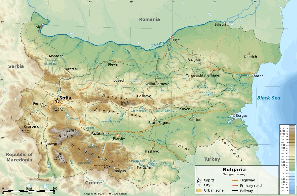 carte de la Bulgarie, de la géographie