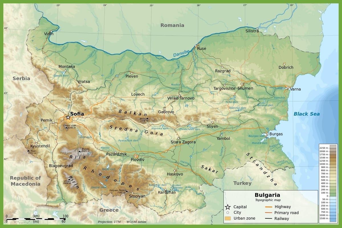 La bulgarie carte topographique